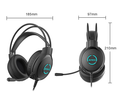 FH300U Neon Illuminate USB Stereo Headset Dimentions