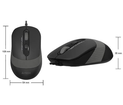 FM10S 1600 DPI Optical Mouse Dimentions